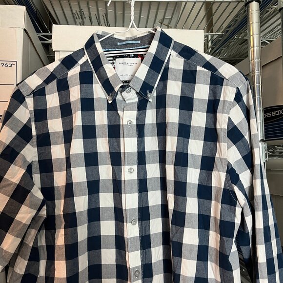 Men's Denim & Flower Ricky Singh Navy/White Check Button Front Shirt Size L - Picture 2 of 11